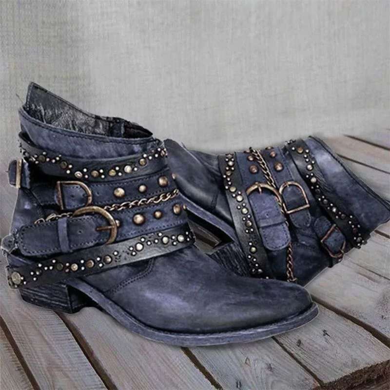 NOUVEAU RICHE Vintage Stiefel Bequem Schmerzfrei Für Bessere Haltung Blau