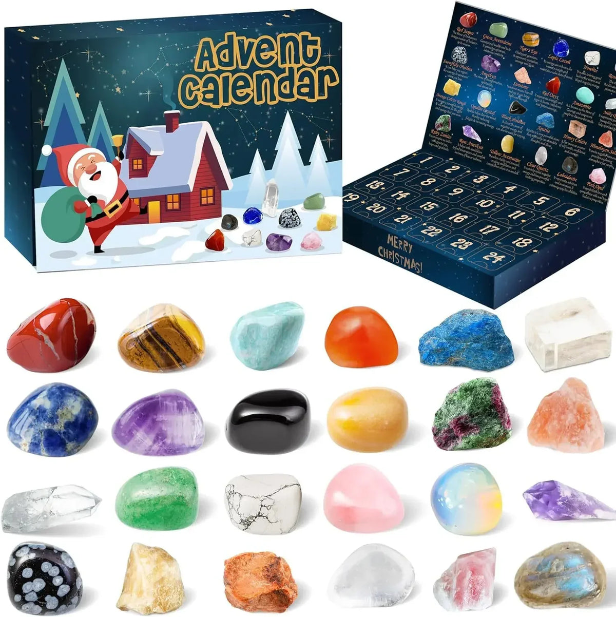 Edelstein-Adventskalender für Kinder – Kristall-Adventskalender mit 24 natürlichen Edelsteinen, Lehrreiches Weihnachtsgeschenk – GemSpark