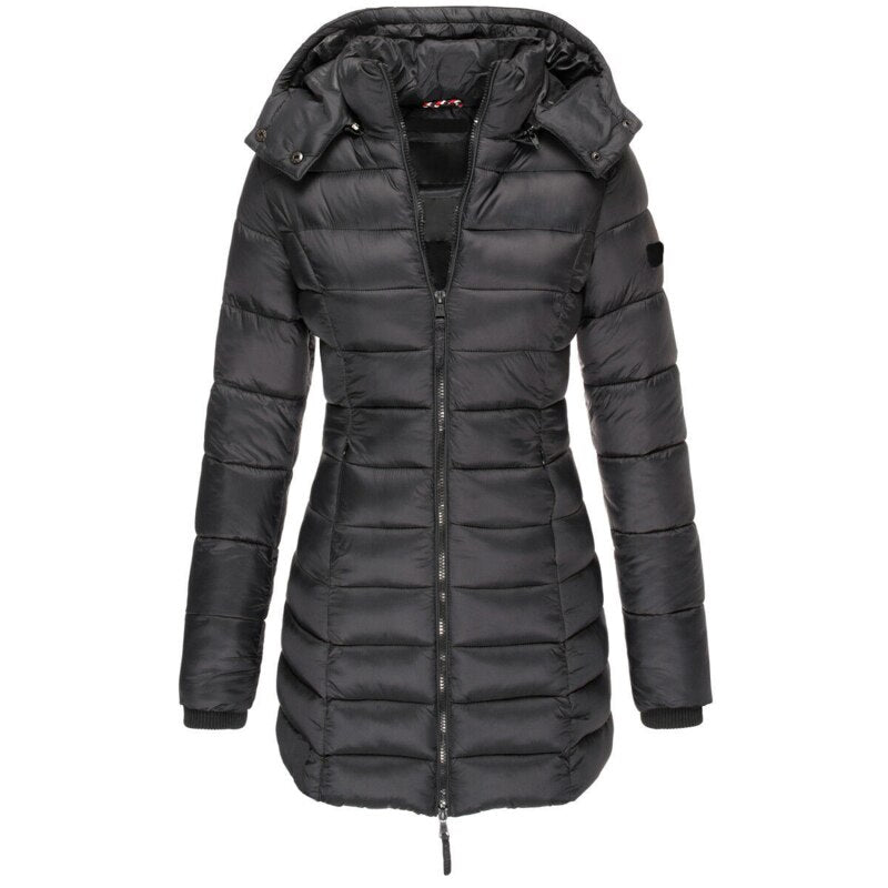 NOUVEAU RICHE Damen Parka Mantel Lange Winterjacke Kapuze Daunenfüllung - Winterjacke - Wintermäntel Damen Schwarz