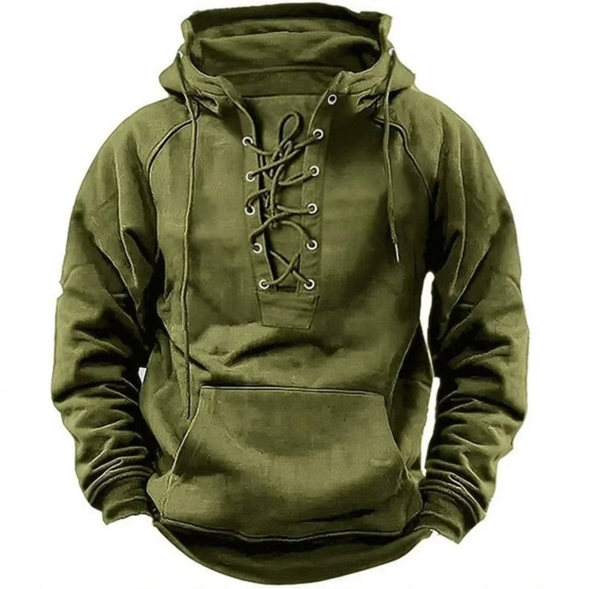 NOUVEAU RICHE Herren Hoodie mit Schnürung – Kapuzenpullover mit Schnür-Ausschnitt & Kängurutasche, 6 Farben, S–3XL – Mane Grün