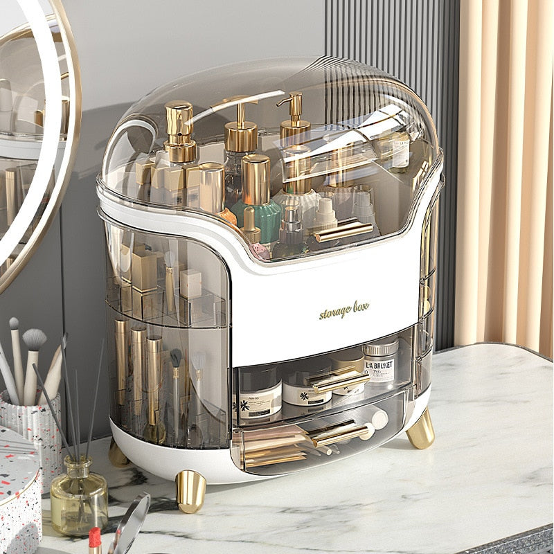 NOUVEAU RICHE Luxus Make-up-Organizer – Staubdichte Kosmetik Aufbewahrungsbox mit Fächern & Deckel, Schminktisch Organizer, Grün oder Weiss