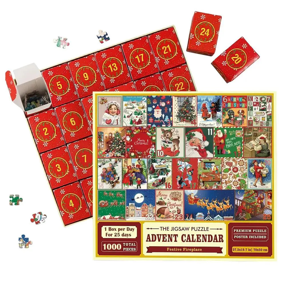 NOUVEAU RICHE Puzzle-Adventskalender – Weihnachtspuzzle 1000 Teile in 24 Tagen, Adventskalender für Erwachsene & Familie – FestivePuzzle
