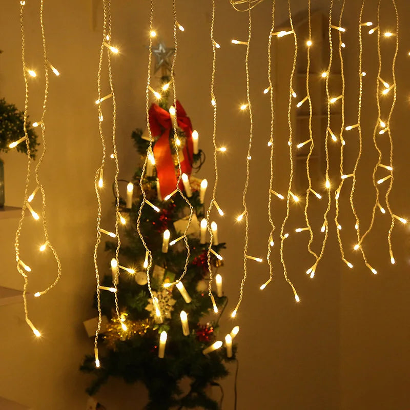 NOUVEAU RICHE Stimmungsvolle Eiszapfen-Beleuchtung – LED Eisregen Lichterkette Aussen 4,8 m, Wasserdicht, Weihnachtsbeleuchtung – FrostGlow Warmweiß