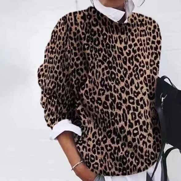 NOUVEAU RICHE Damen Modischer Blumenpullover Stilvolles Blumenmuster Baumwolle Tiger Muster