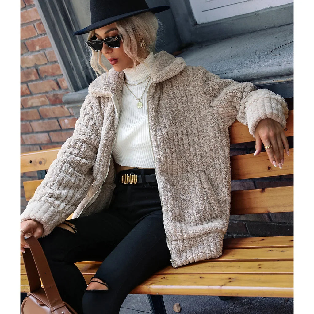 Roque | Damen Jacke mit Reißverschluss - Strukturierte Übergangsjacke im Biker & Bouclé Stil
