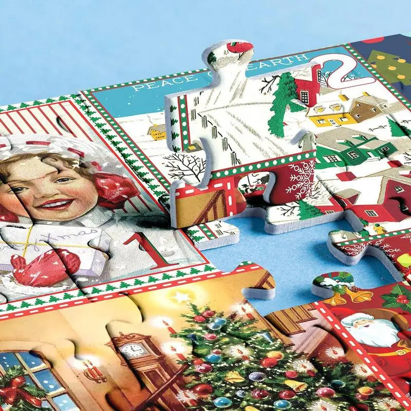 NOUVEAU RICHE Puzzle-Adventskalender – Weihnachtspuzzle 1000 Teile in 24 Tagen, Adventskalender für Erwachsene & Familie – FestivePuzzle