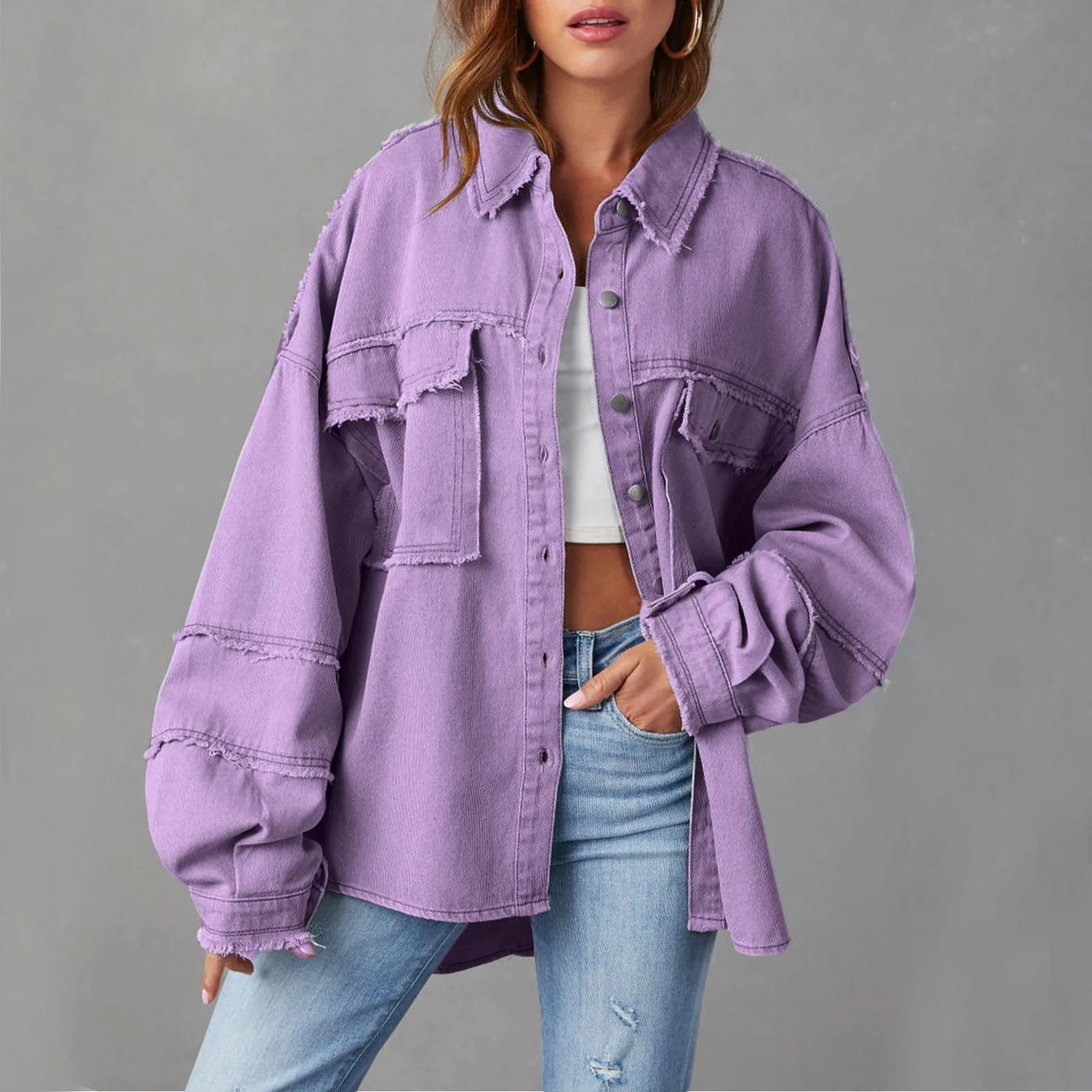Weite Jeansjacke Aus Baumwolle Vibrant Denim-Jacke Design
