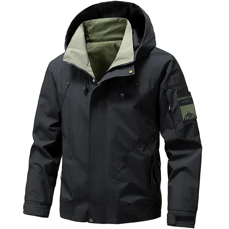 NOUVEAU RICHE Herren Kapuze Skijacke Mit Reißverschluss Sportlicher Look Schwarz 1