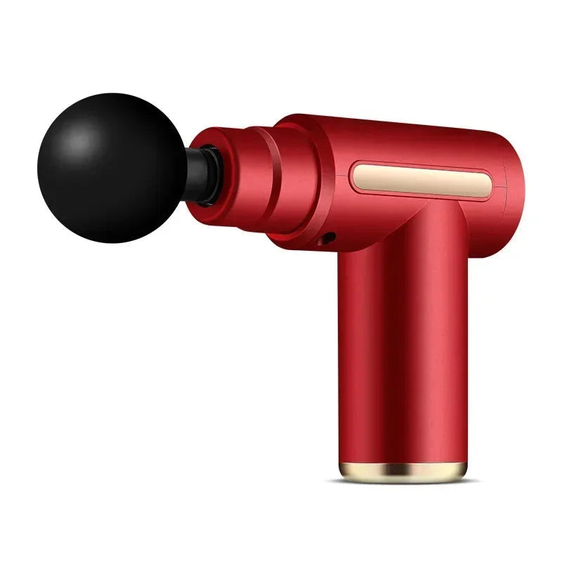 NOUVEAU RICHE USB Mini Massagepistole – kompakte Massage Gun mit 4 Aufsätzen & einstellbarer Intensität – für Sport, Büro & Reisen Rot
