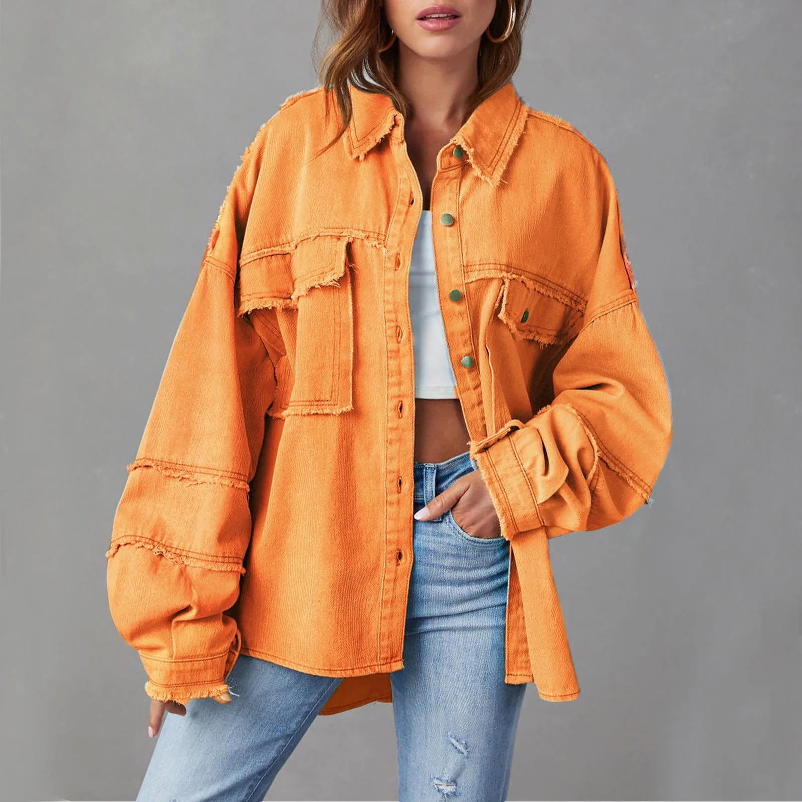Weite Jeansjacke Aus Baumwolle Vibrant Denim-Jacke Design