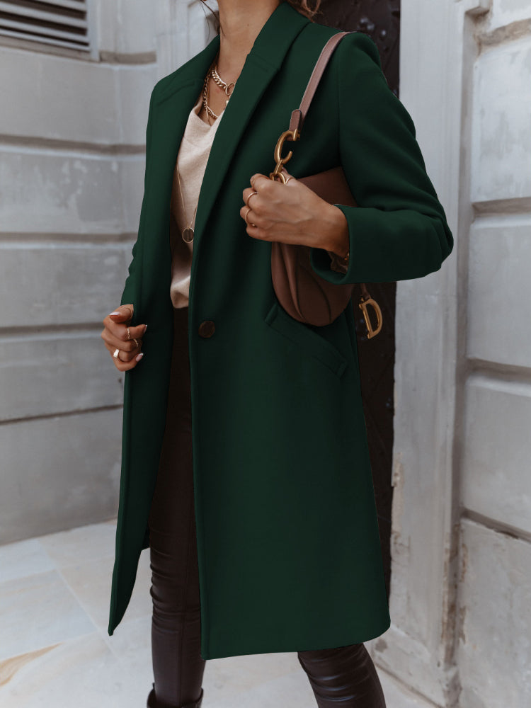 NOUVEAU RICHE Langer Mantel Mit Revers Und Knopf Für Jeden Tag Stil - Winterjacke - Wintermäntel Damen Armeegrün