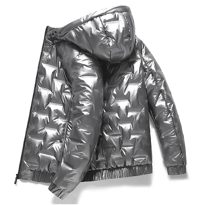 NOUVEAU RICHE Herren Skijacke Langarm Klares Design Für Kalte Tage Kapuze Silber