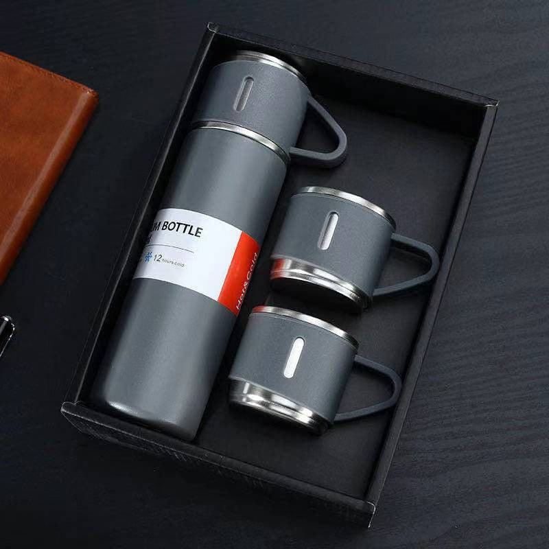 NOUVEAU RICHE Edelstahl-Thermoskanne | Die ideale Thermoskanne für unterwegs Grau + 2 Becher