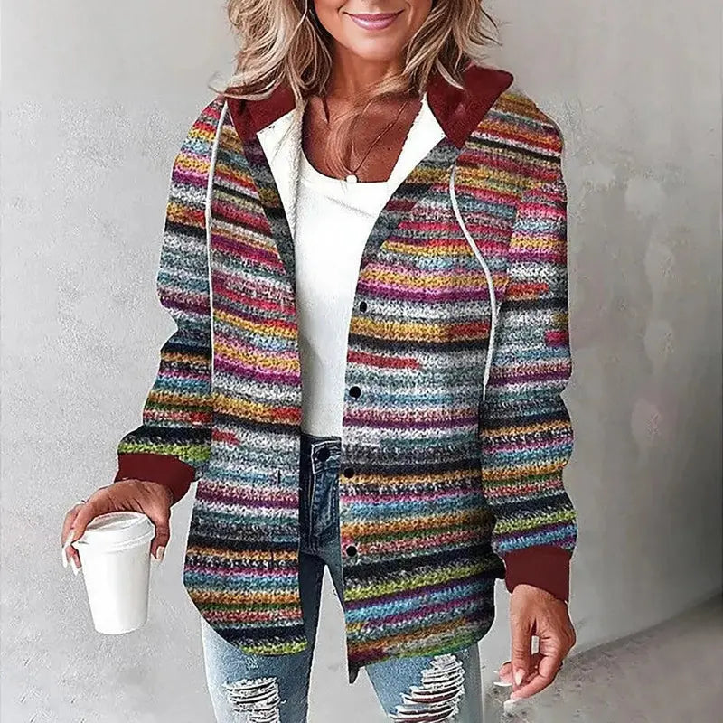 NOUVEAU RICHE Karierte Jacke mit Kapuze – Damen Karojacke mit Kapuze, wärmend & bequem, 6 Farben, S–2XL – Damaris Mehrfarbig
