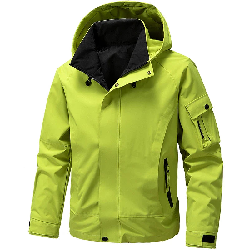 NOUVEAU RICHE Herren Regenjacke – Stylische Wasserdichte Jacke mit Kapuze und Taschen Hellgrün