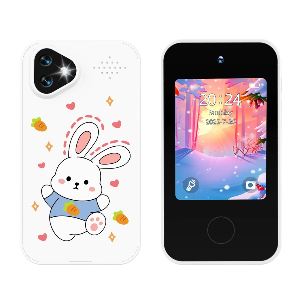NOUVEAU RICHE Kinder-Smartphone-Spielzeug mit Doppelkamera - 1080P HD-Video & MP3-Musikplayer mit Spielen Rabbit White