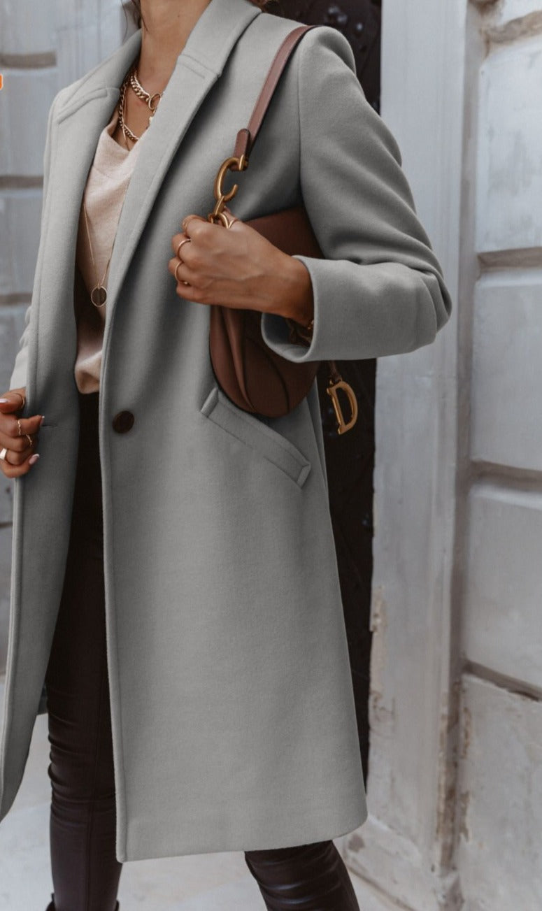 NOUVEAU RICHE Langer Mantel Mit Revers Und Knopf Für Jeden Tag Stil - Winterjacke - Wintermäntel Damen
