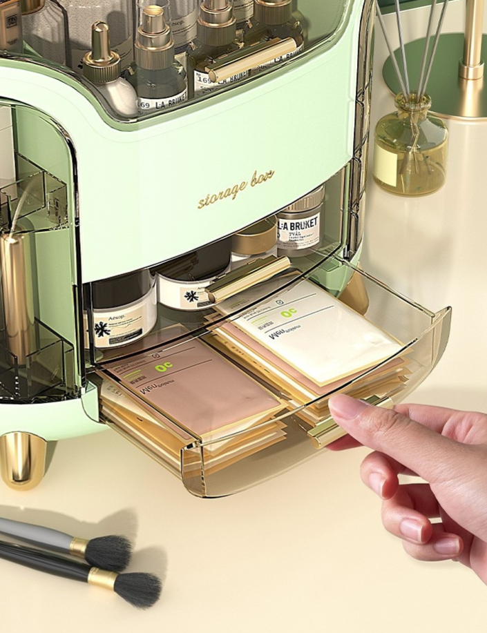 NOUVEAU RICHE Luxus Make-up-Organizer – Staubdichte Kosmetik Aufbewahrungsbox mit Fächern & Deckel, Schminktisch Organizer, Grün oder Weiss