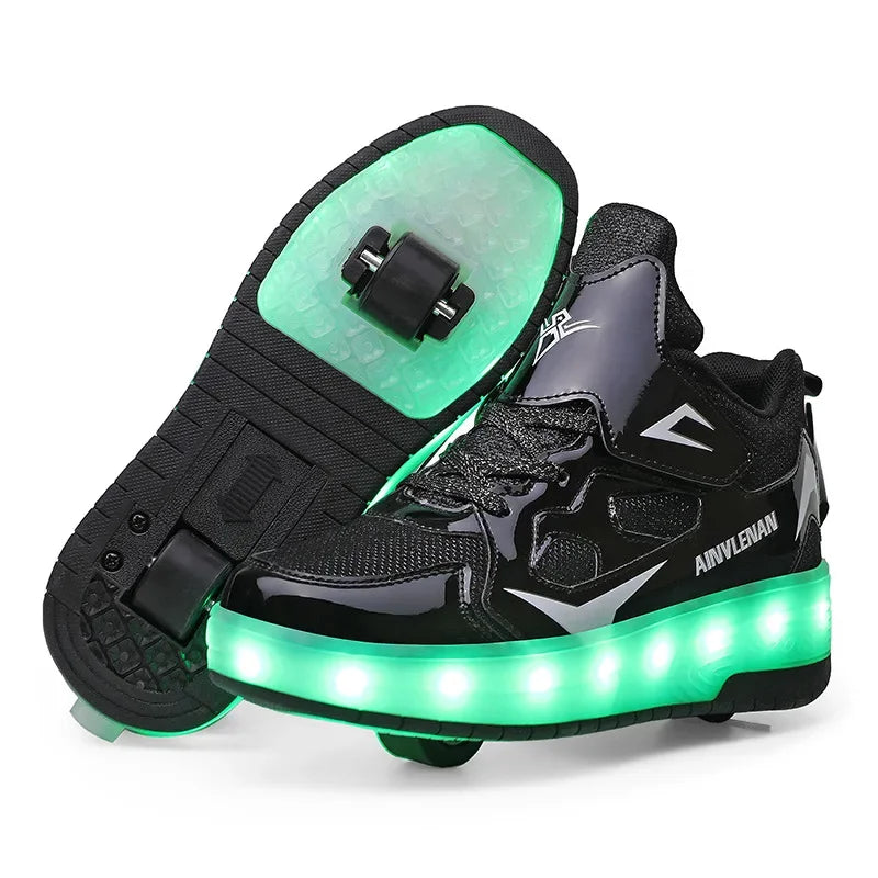 NOUVEAU RICHE LED-Rollschuh-Sneaker für Kinder – Leuchtende Schuhe mit Rollen & Klettverschluss, 4 Farben, Gr. 28–39