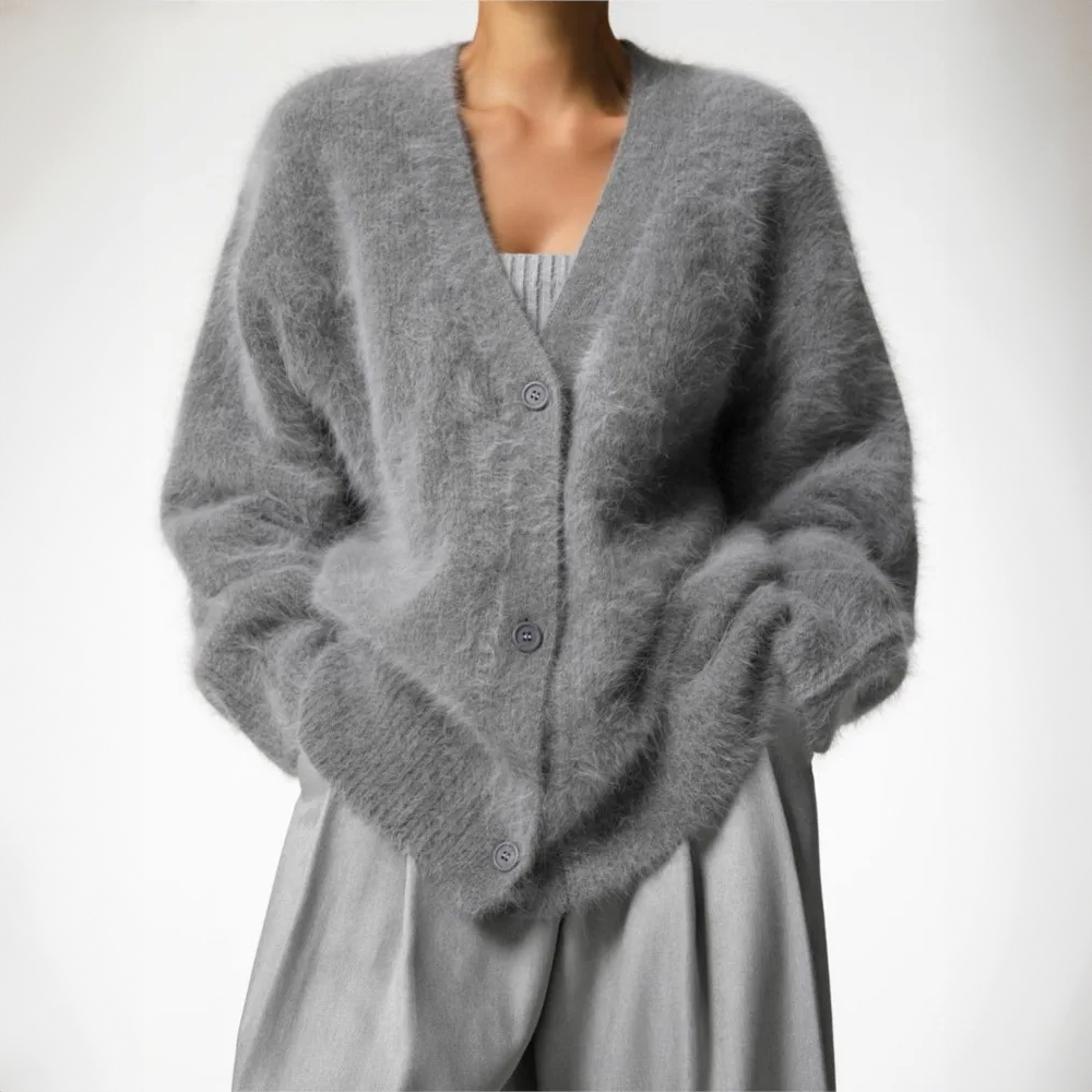 NOUVEAU RICHE Strickcardigan Oversize Flauschig Mohairoptik Damen Beige