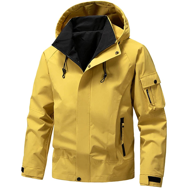 NOUVEAU RICHE Herren Kapuze Skijacke Mit Reißverschluss Sportlicher Look Gelb 2