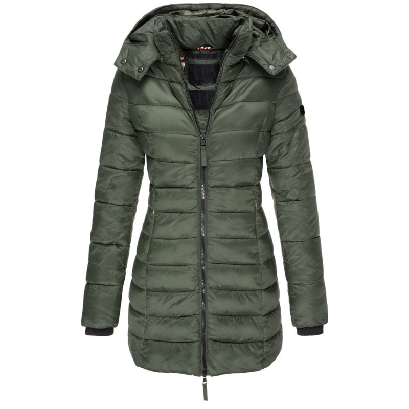 NOUVEAU RICHE Damen Parka Mantel Lange Winterjacke Kapuze Daunenfüllung - Winterjacke - Wintermäntel Damen Grün