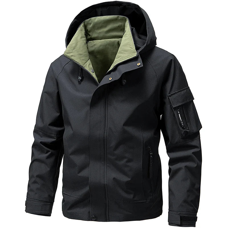 NOUVEAU RICHE Herren Kapuze Skijacke Mit Reißverschluss Sportlicher Look Schwarz 2