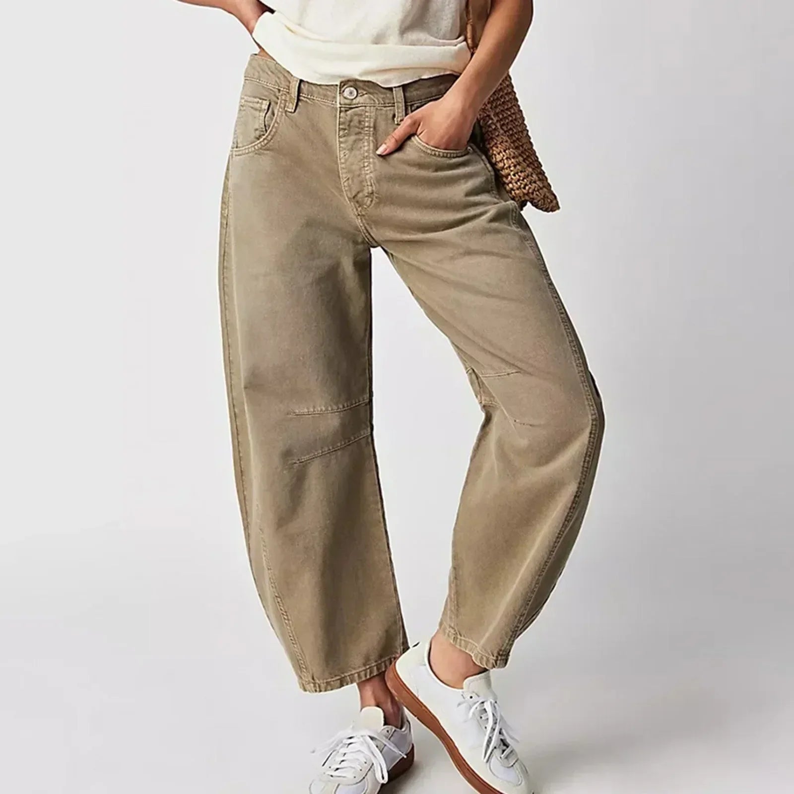 NOUVEAU RICHE Bequeme Damenjeans aus Baumwolle mit weitem Bein für lässige Freizeitlooks Beige