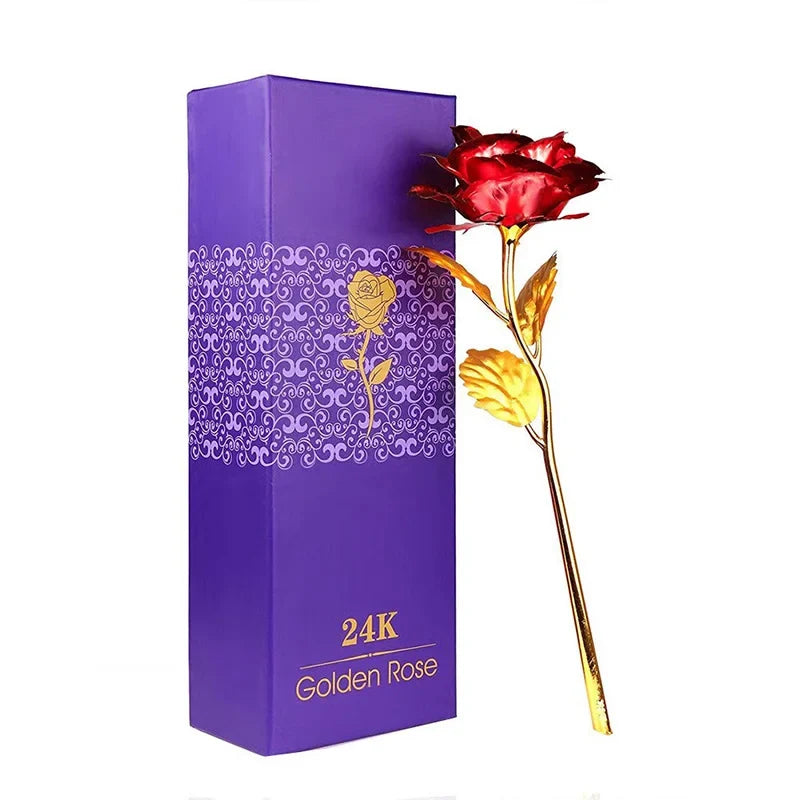 NOUVEAU RICHE 24-Karat vergoldete rote Rose mit Geschenkbox – Kreative künstliche Ewige Rose als Andenken zum Muttertag, Valentinstag, Jahrestag & Geburtstag Rot