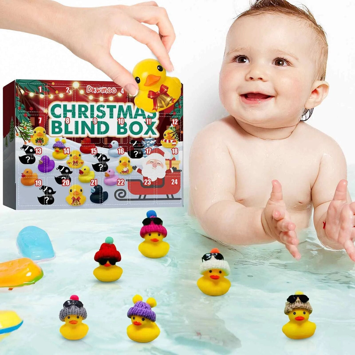 NOUVEAU RICHE Badeenten-Adventskalender – 24 Weihnachts-Badeenten, Adventskalender für Kinder & Badewannenspielzeug – Splashmas Surprise