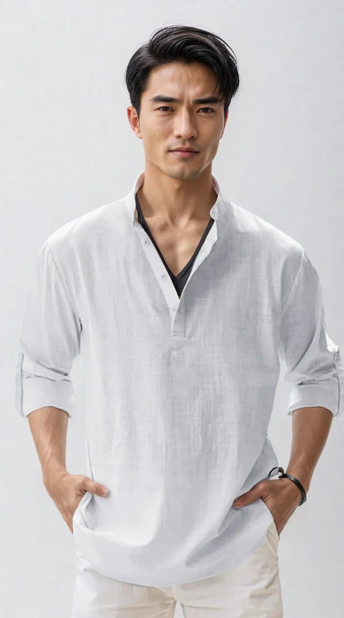 NOUVEAU RICHE Leinenhemd Für Herren Sommerlich Modern Leicht Luftig Weiß