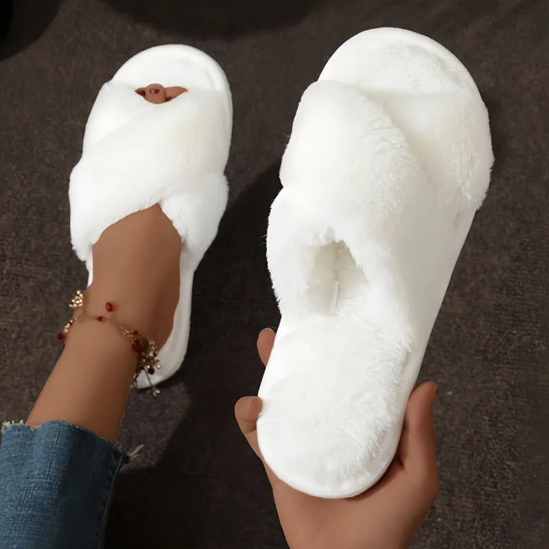 NOUVEAU RICHE Damen Hausschuhe Offene Zehenpartie Kreuzband Design Weiß
