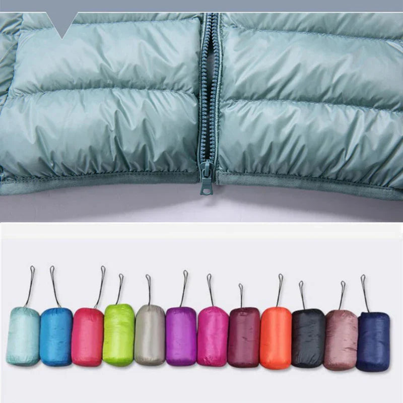 NOUVEAU RICHE Damen Daunenjacke Federleichte Mit Kapuze Taupe Faltbares