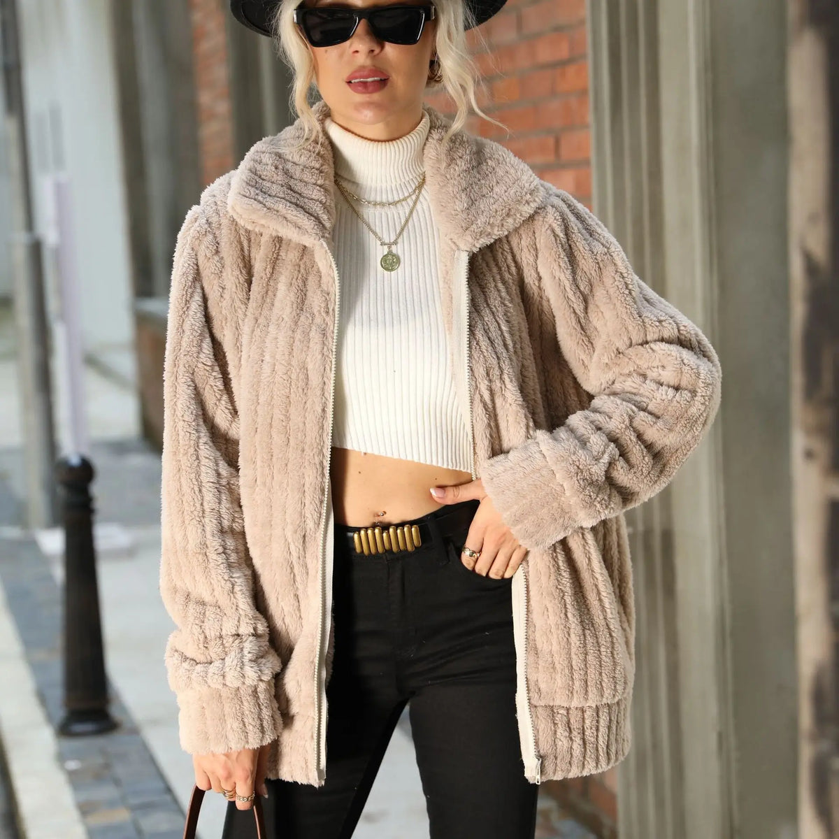 Roque | Damen Jacke mit Reißverschluss - Strukturierte Übergangsjacke im Biker & Bouclé Stil