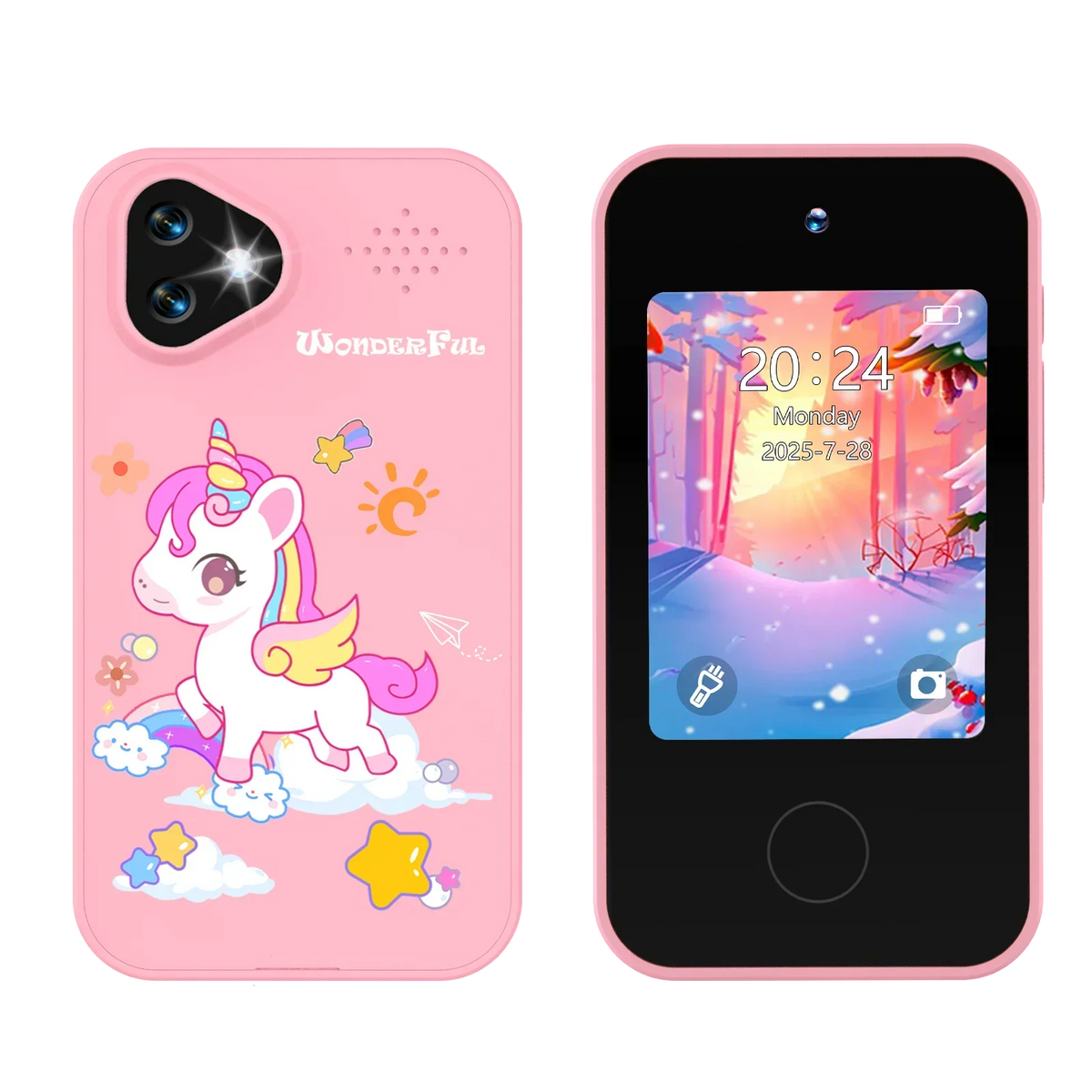 NOUVEAU RICHE Kinder-Smartphone-Spielzeug mit Doppelkamera - 1080P HD-Video & MP3-Musikplayer mit Spielen Pony Pink