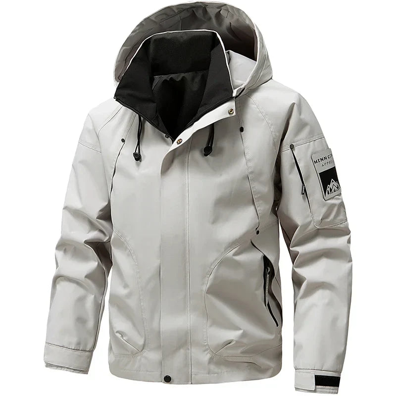 NOUVEAU RICHE Herren Kapuze Skijacke Mit Reißverschluss Sportlicher Look Hellgrau 1