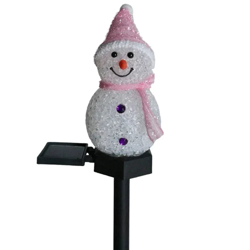 NOUVEAU RICHE Solarbetriebene Schneemannlampe – Solar Gartenleuchte Schneemann, Weihnachtsdeko Aussen, 1+1 Gratis – SolarSnow Pink (1 kaufen, 1 gratis)