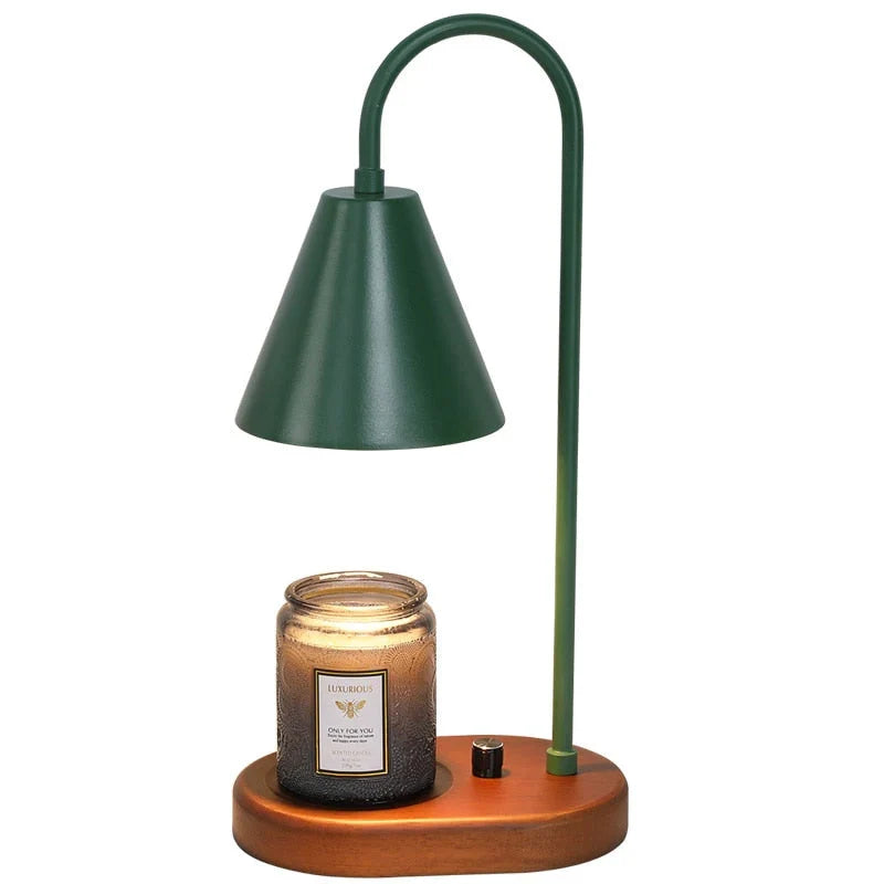 NOUVEAU RICHE Kerzenwärmer mit Dimmer – Candle Warmer Lampe mit Holzfuss & Metallschirm für Duftkerzen, ohne Flamme, inkl. 2 Lampen, 3 Farben
