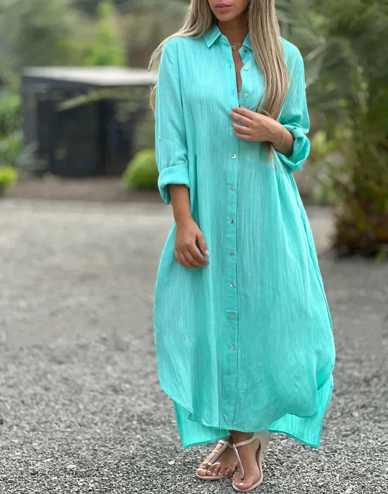 NOUVEAU RICHE Pamelo | Maxikleid mit langärmligem Hemdblusen-Design Light Blue