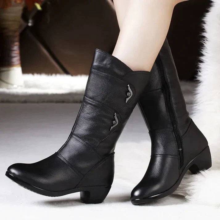 NOUVEAU RICHE Winterstiefel Damen PU-Leder Schwarz Mit Anti-Rutsch-Sohle
