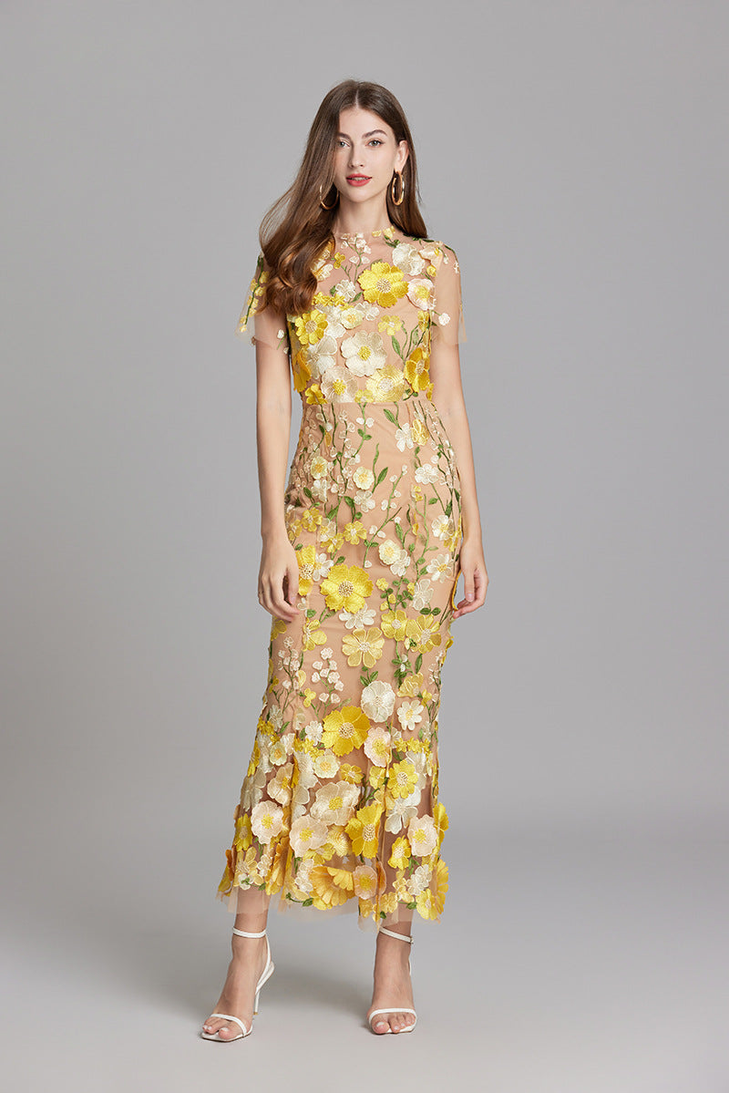 NOUVEAU RICHE Damen Elegantes Ärmelloses Besticktes Damenkleid Maxi