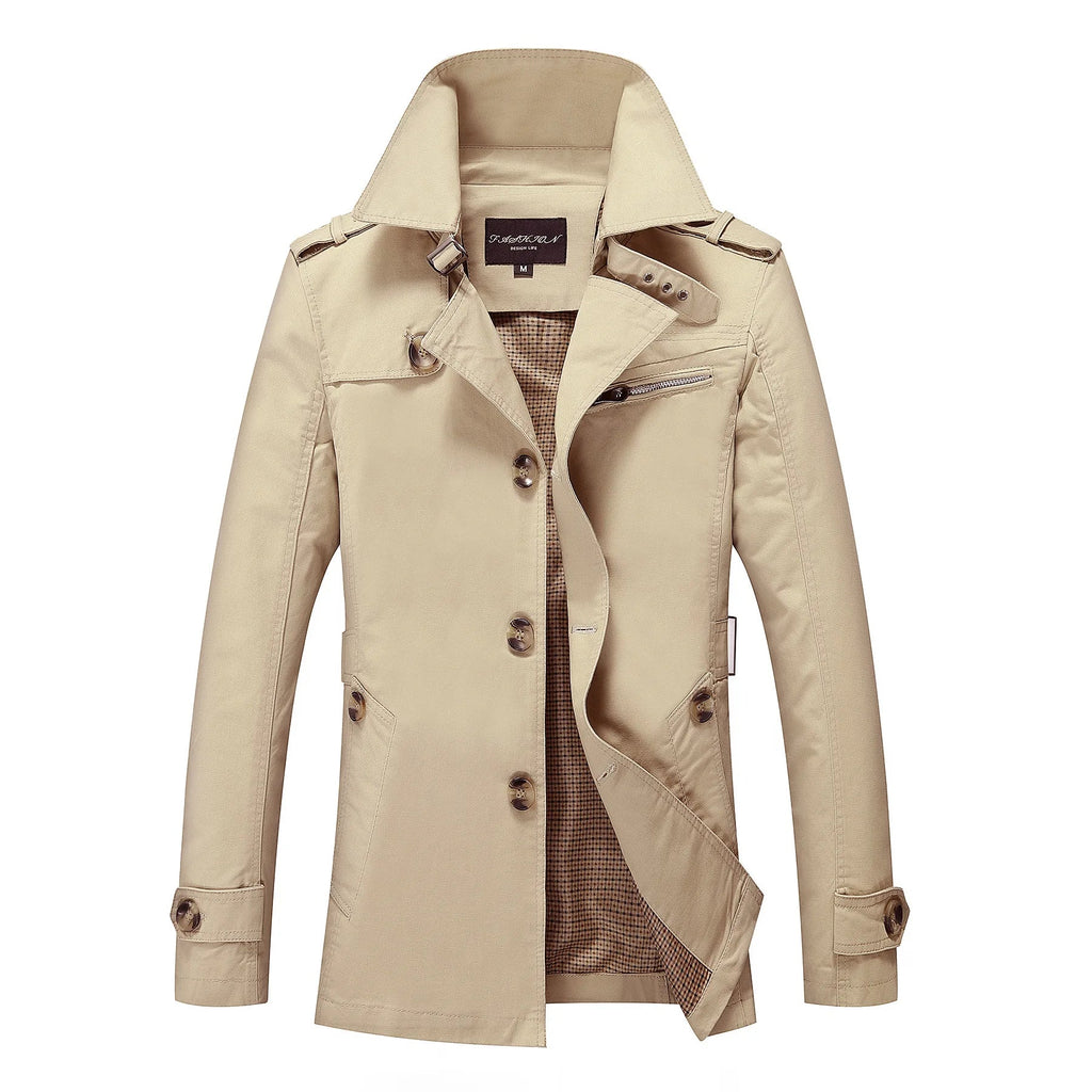 NOUVEAU RICHE Herren Stylischer Langer Herbst-Trenchcoat Für Offizielle Khaki