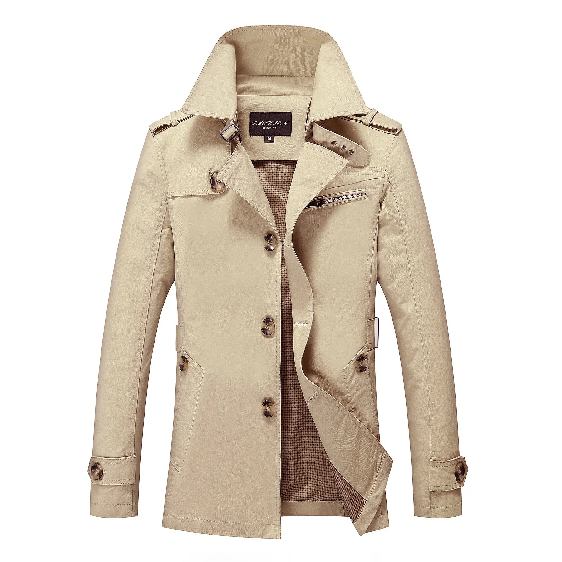 NOUVEAU RICHE Herren Stylischer Langer Herbst-Trenchcoat Für Offizielle Khaki