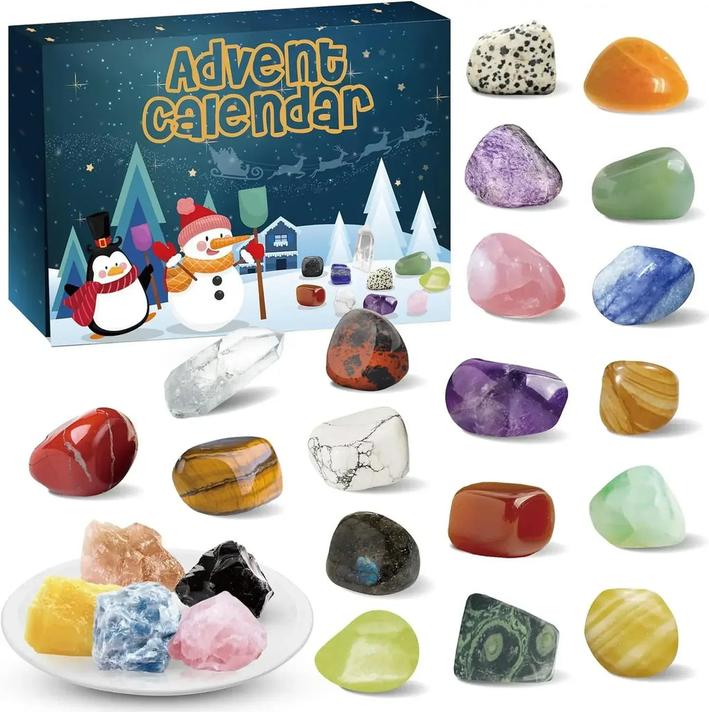 Edelstein-Adventskalender für Kinder – Kristall-Adventskalender mit 24 natürlichen Edelsteinen, Lehrreiches Weihnachtsgeschenk – GemSpark