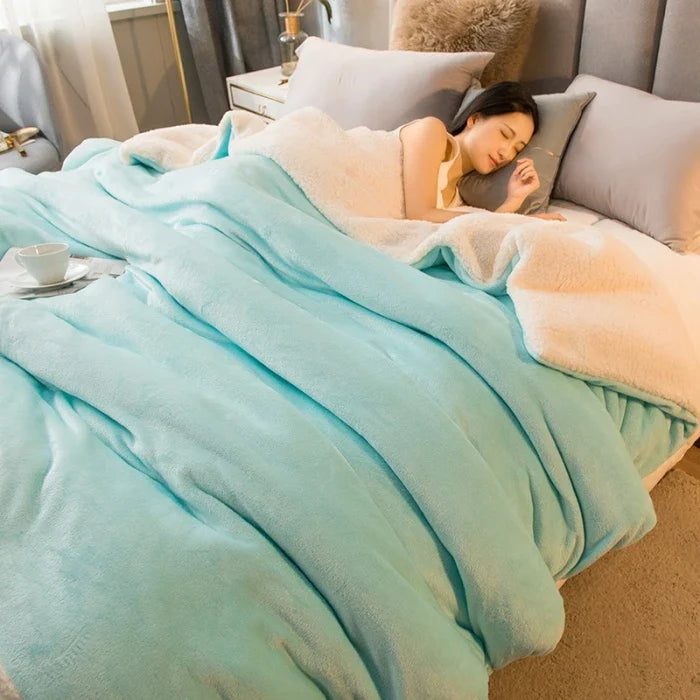 NOUVEAU RICHE Doppelseitige Flanell & Fleece Kuscheldecke – Weiche warme Decke für Bett und Sofa, 12 Farben, 5 Grössen Seeblau