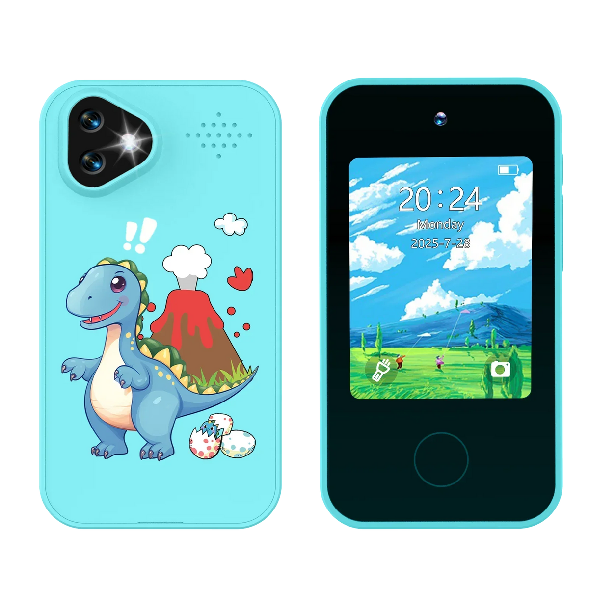 NOUVEAU RICHE Kinder-Smartphone-Spielzeug mit Doppelkamera - 1080P HD-Video & MP3-Musikplayer mit Spielen Dinosaur Blue