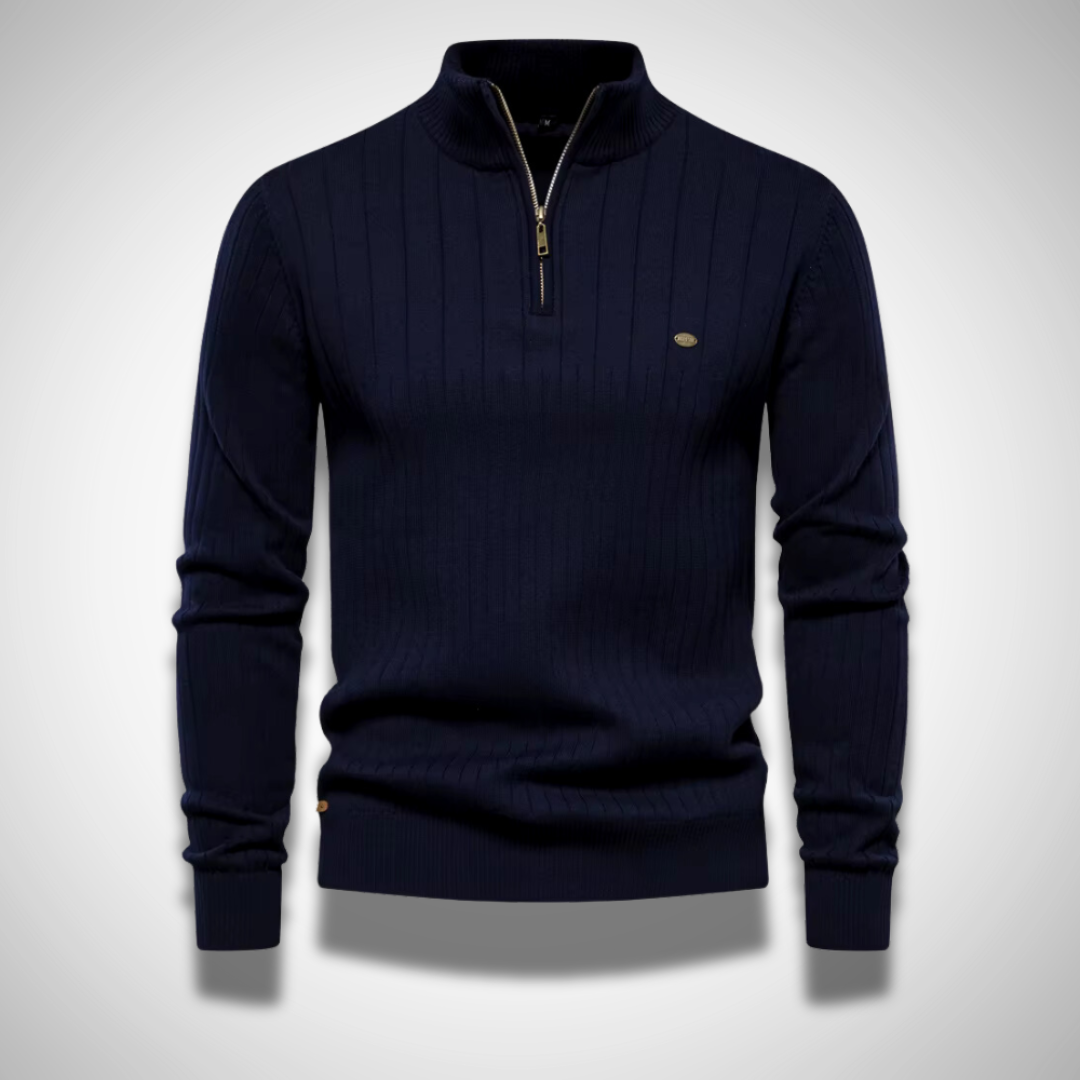 NOUVEAU RICHE Baumwollpullover Herren Reißverschluss Plissee Alltagsstil Blau