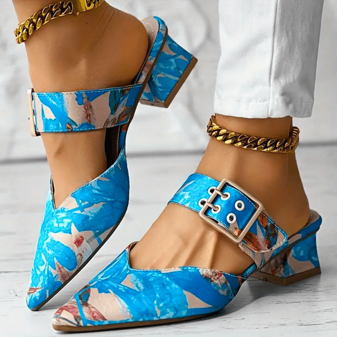 NOUVEAU RICHE Damen Absatzschuhe Leder Schwarz Mit Fußbett Stütze Blau