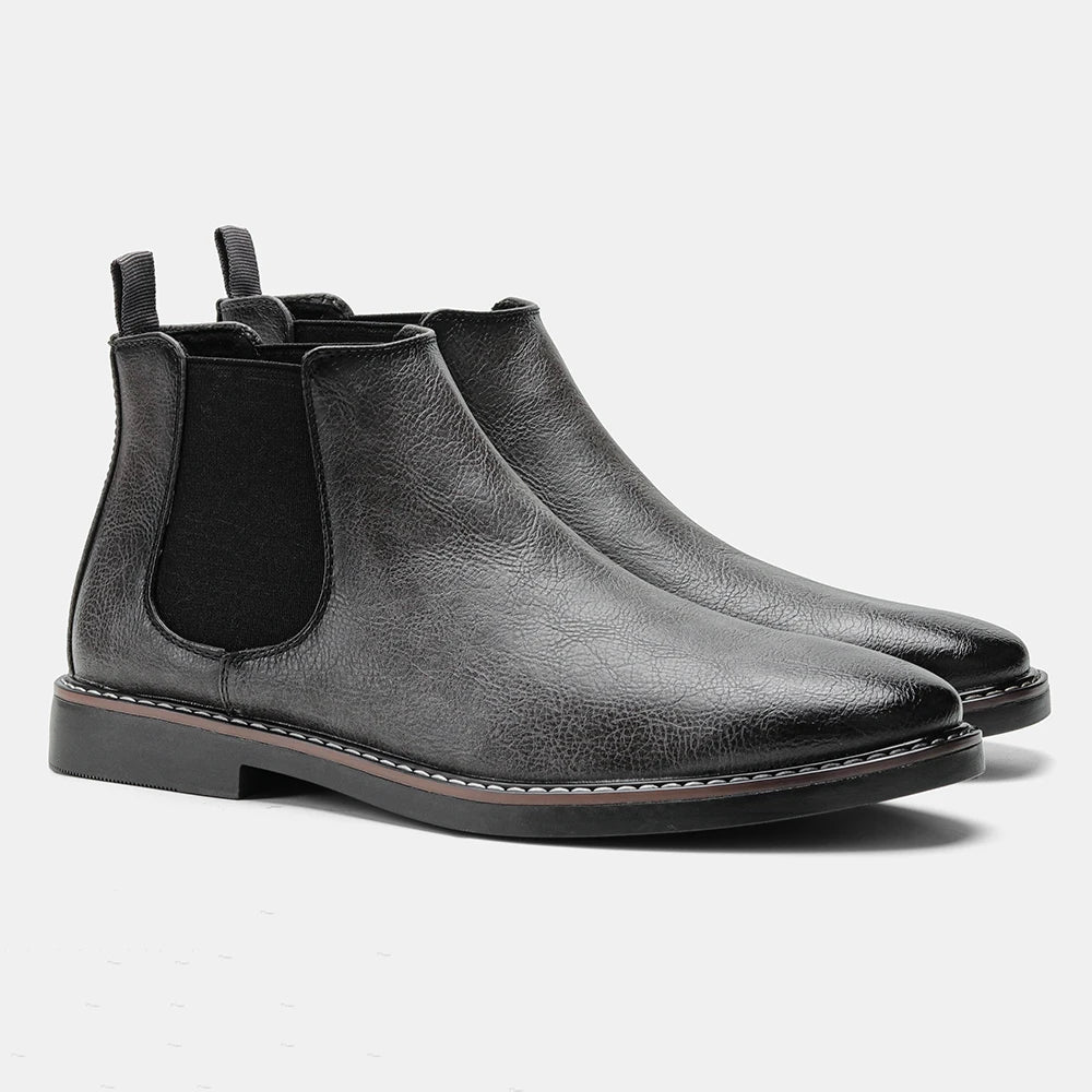 NOUVEAU RICHE Chelsea Stiefel Leder Bequem Komfort Alltagsstil Herren Grau