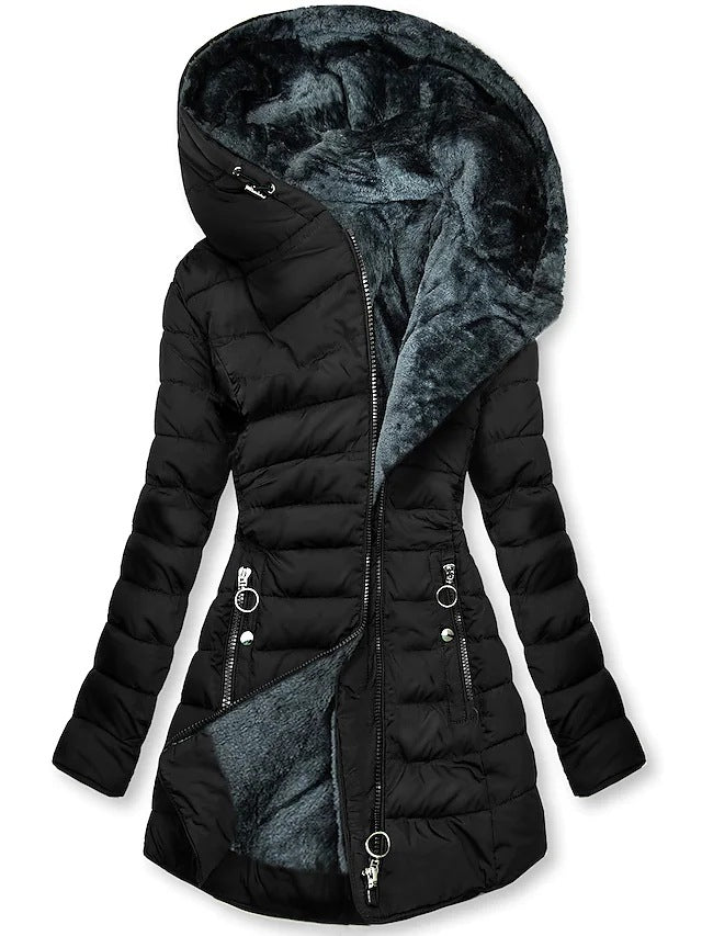 NOUVEAU RICHE Elegante Winterjacke für Damen - Langer Schnitt mit sanfter Füllung Schwarz